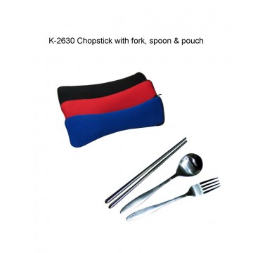 K-2630 Chopstick with Fork & Spoon in Neoprene Pouch