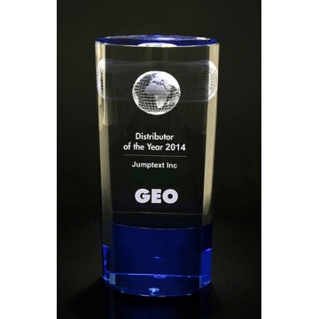 CA18 3D Globe in Crystal Block Crystal Award