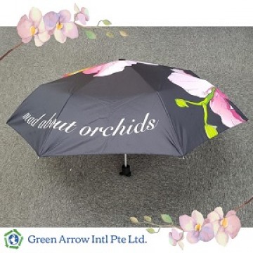 Customized Orchid Umbrellas with Flower Printing All Over - Black