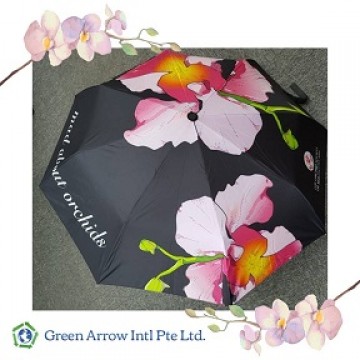 Customized Orchid Umbrellas with Flower Printing All Over - Black